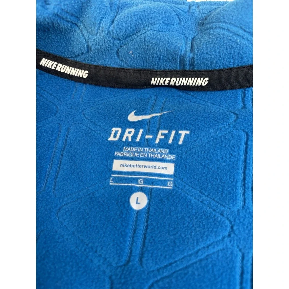 NIKE Running Pullover Men's L Blue  1/4 Zip Jacquard Knit Dri-Fit Reflective Str